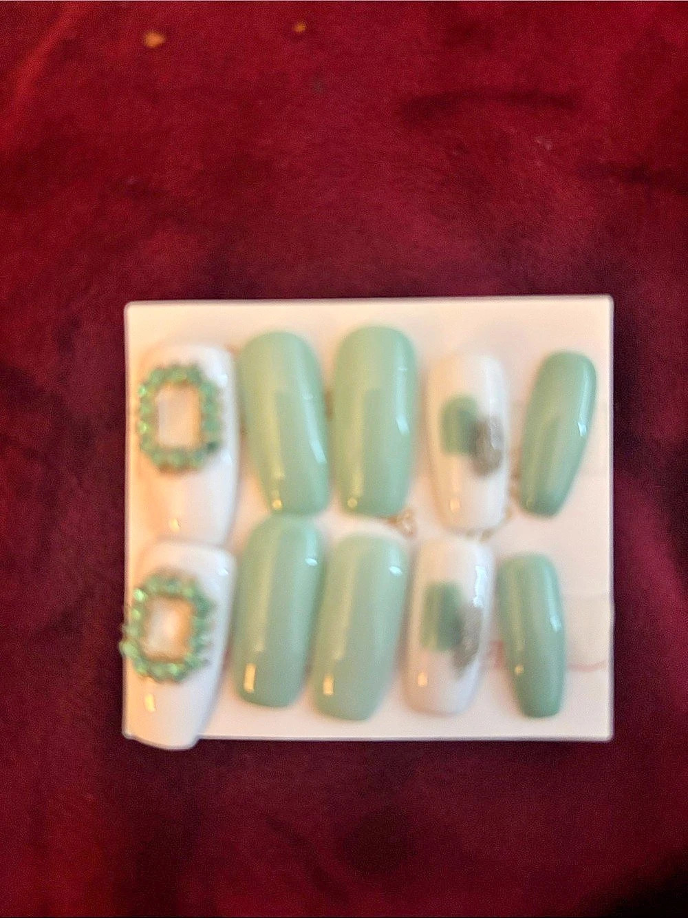 Green & White Press-On Nails